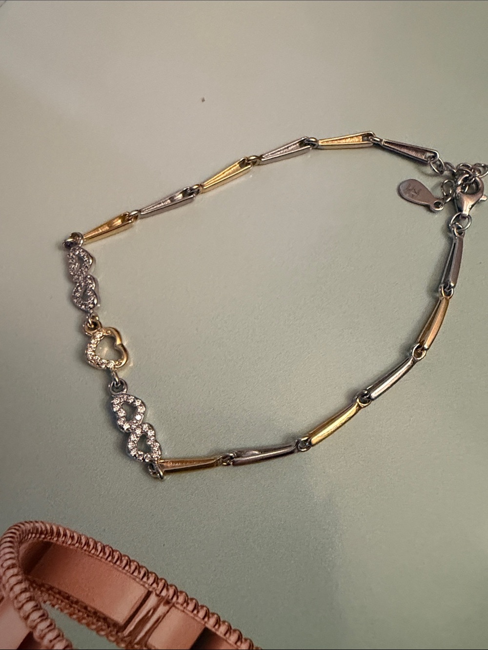 925 Silver new Two-Tone Heart & Crystal Bracelet
